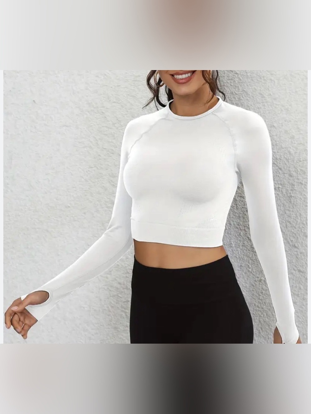 Women's White Long-Sleeve Cropped Top